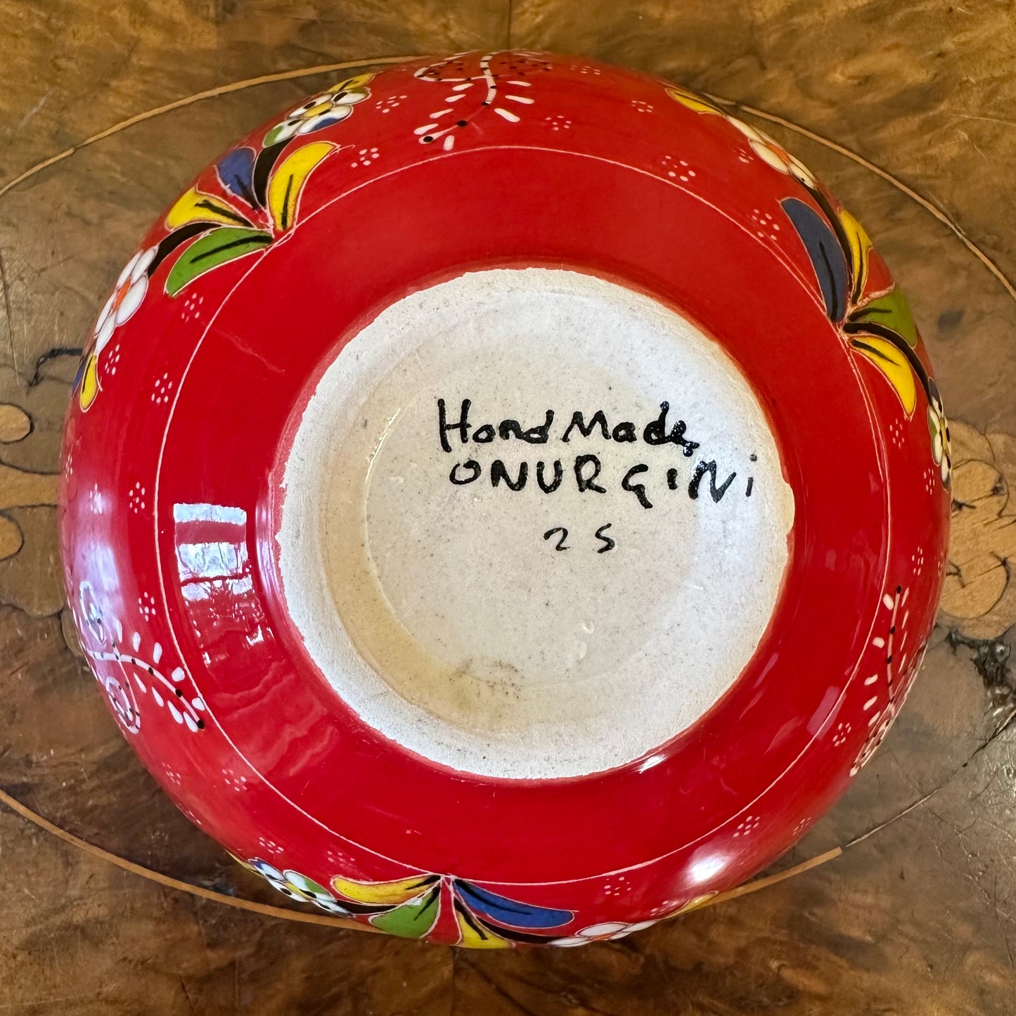 Turkish Pottery Hand Made Small Bowl Red Floral
