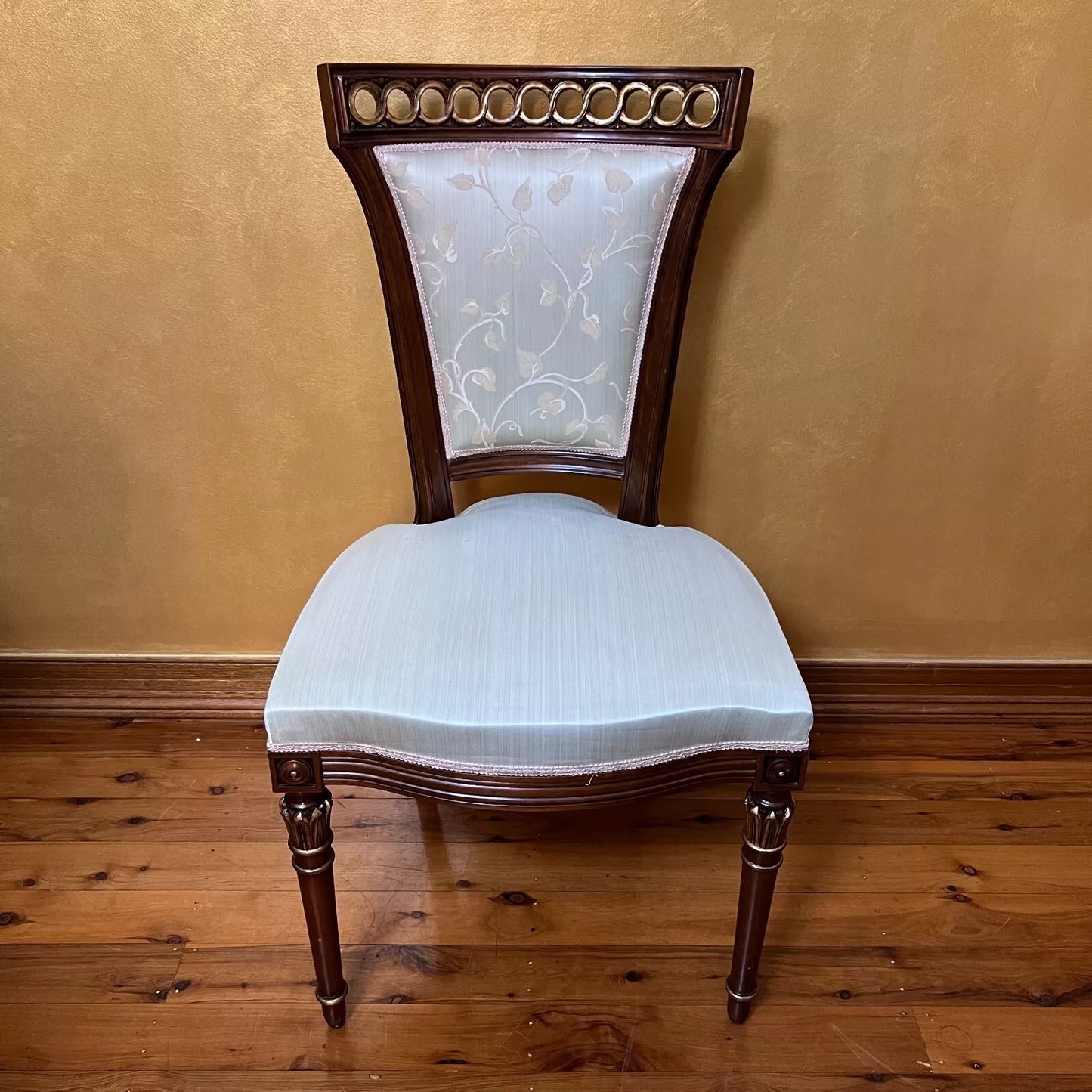 Vintage Floral Mint Wooden Chairs Pair