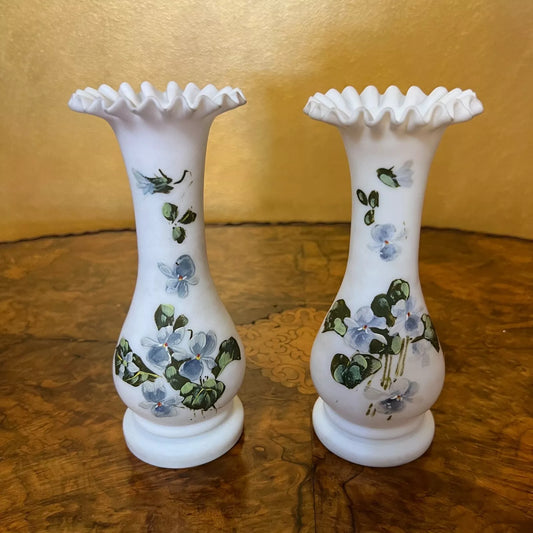 Vintage Glass Floral Print Vases Pair