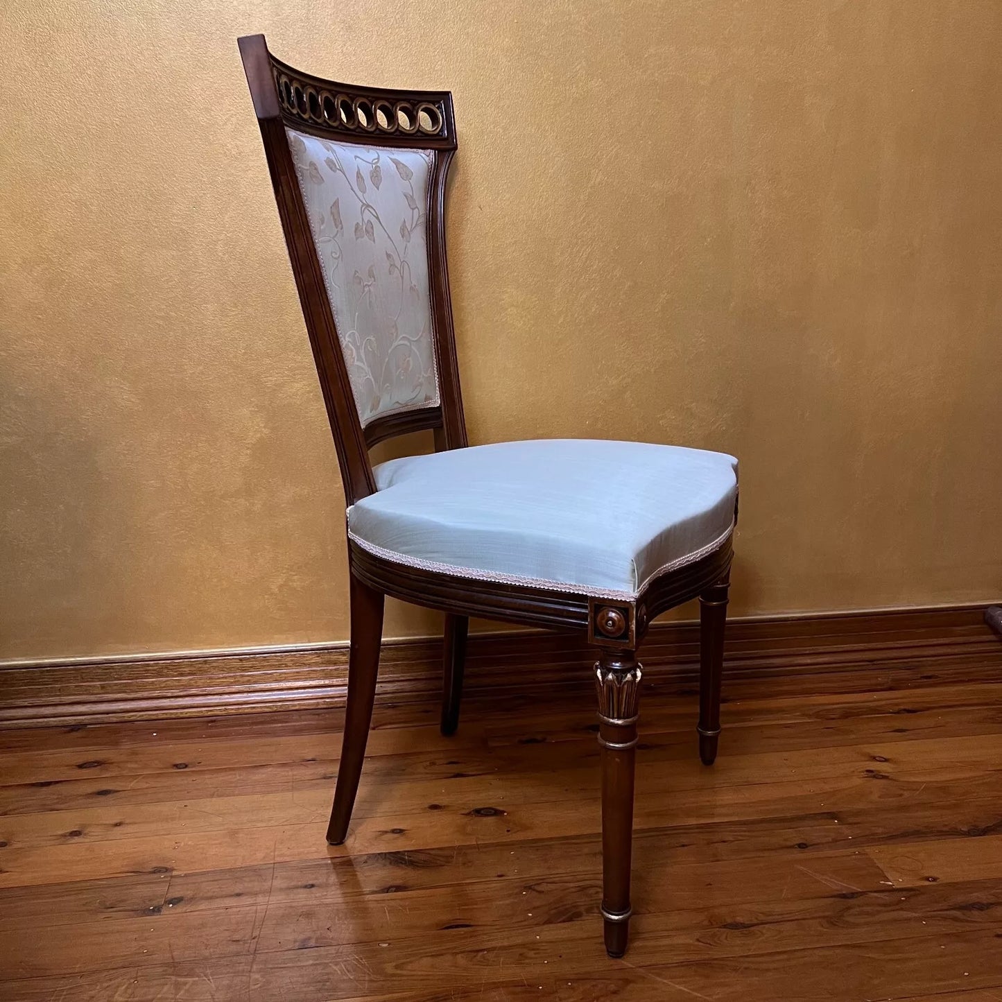 Vintage Floral Mint Wooden Chairs Pair
