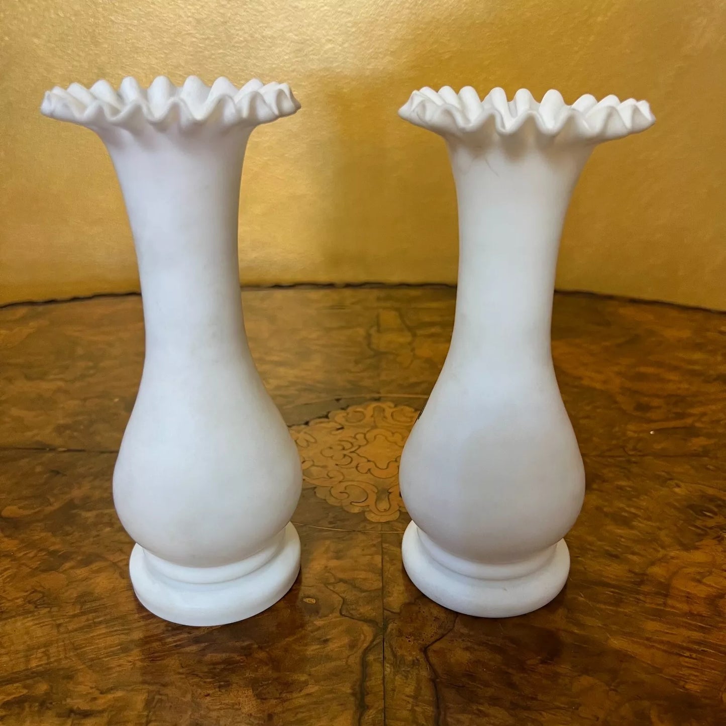Vintage Glass Floral Print Vases Pair