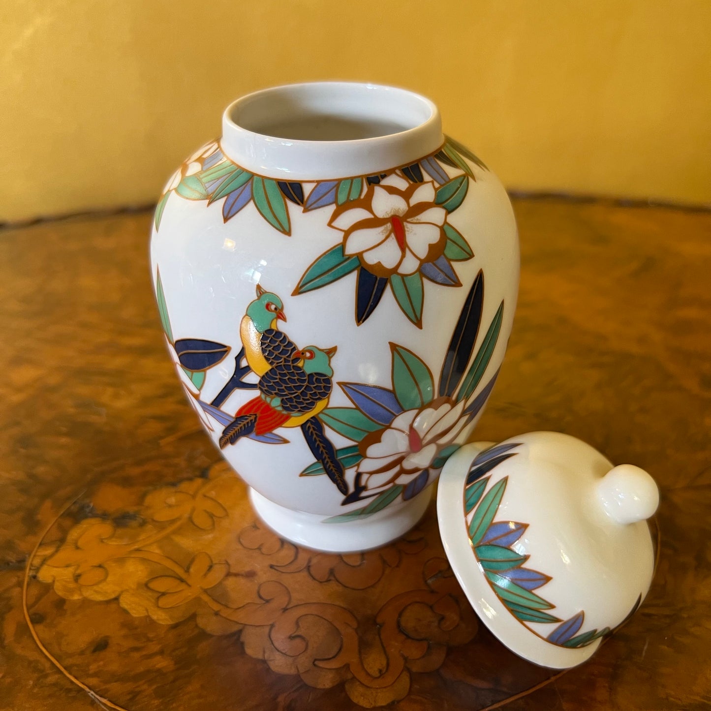 Vintage Birds Print Small Ginger Jar