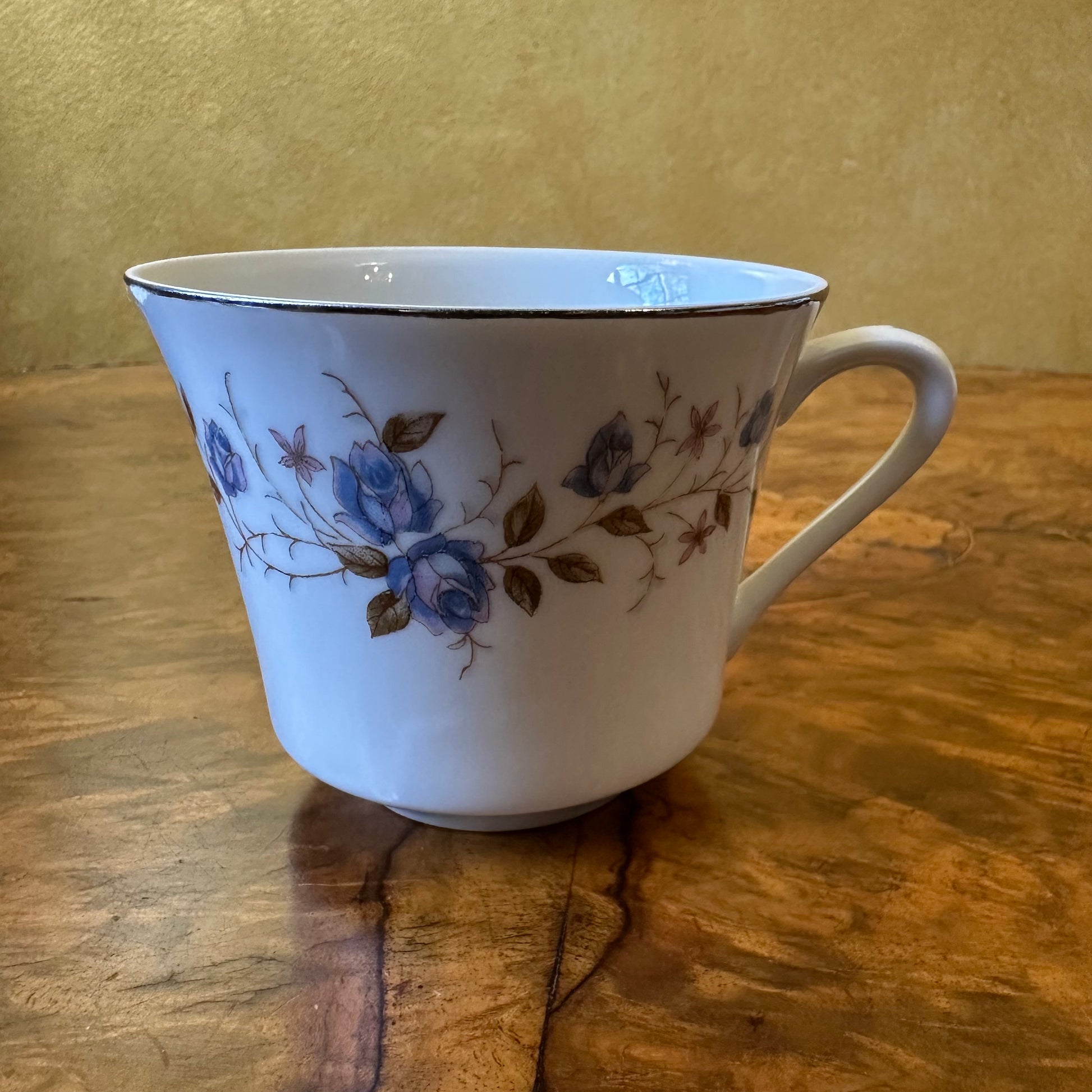 Vintage Blue Floral Print Tea Cup & Saucer
