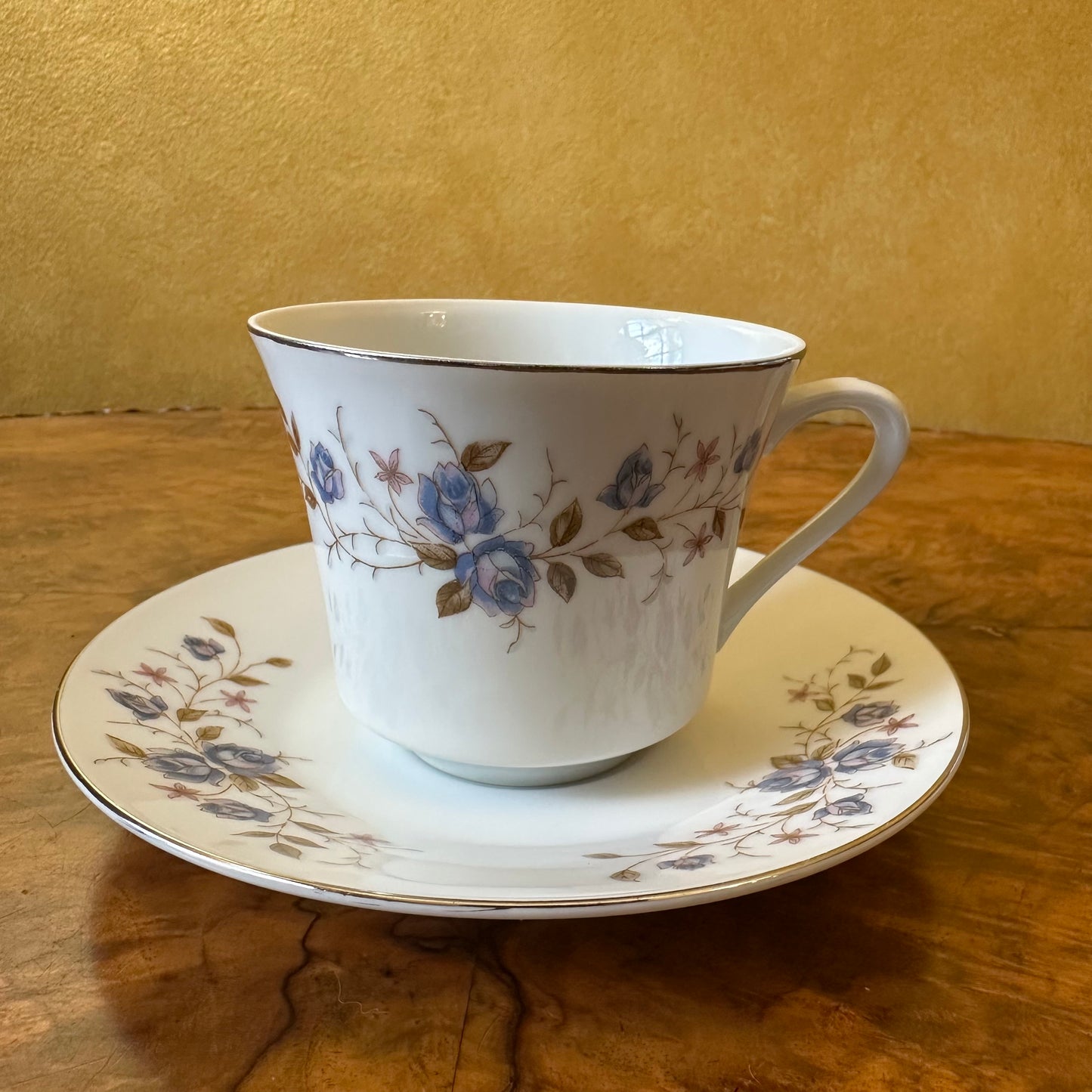 Vintage Blue Floral Print Tea Cup & Saucer Set