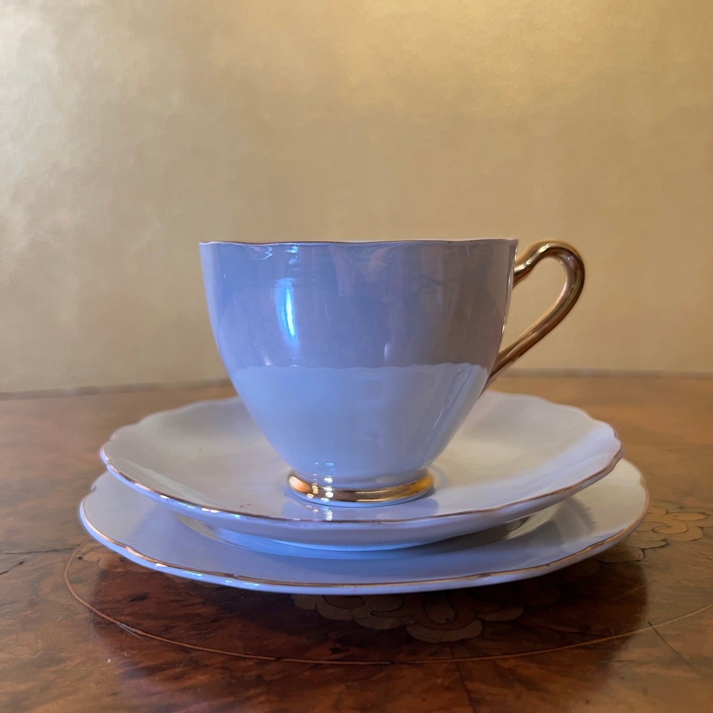 Vintage Blue Grey Pearl Like Tea Cup Trip Set