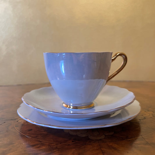 Vintage Blue Grey Pearl Like Tea Cup Trip Set