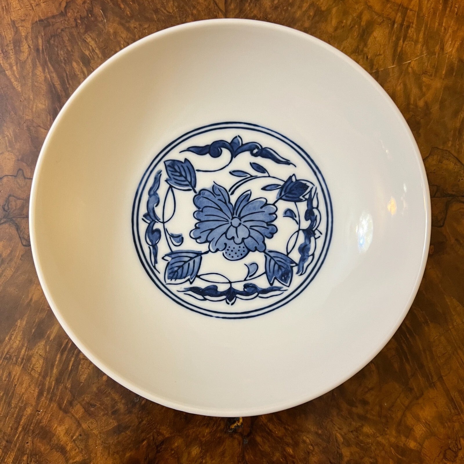 Vintage Blue & Red Print Shallow Bowl