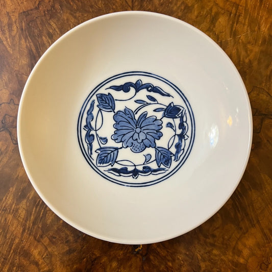 Vintage Blue & Red Print Shallow Bowl