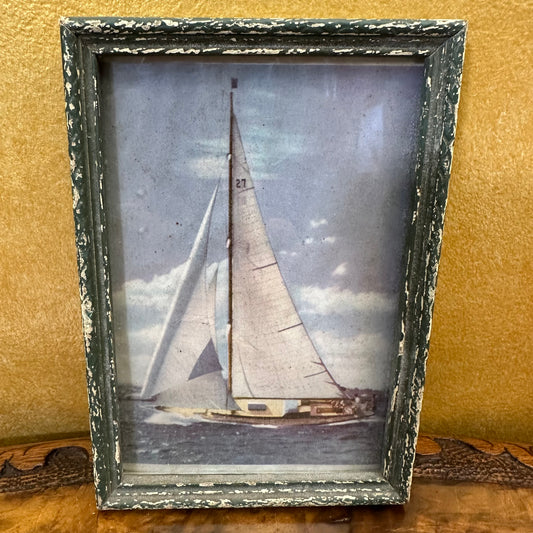 Vintage Boat Print In Old Frame