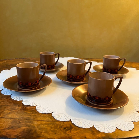 Vintage Brown Demitasse Coffee Cup Set of Five