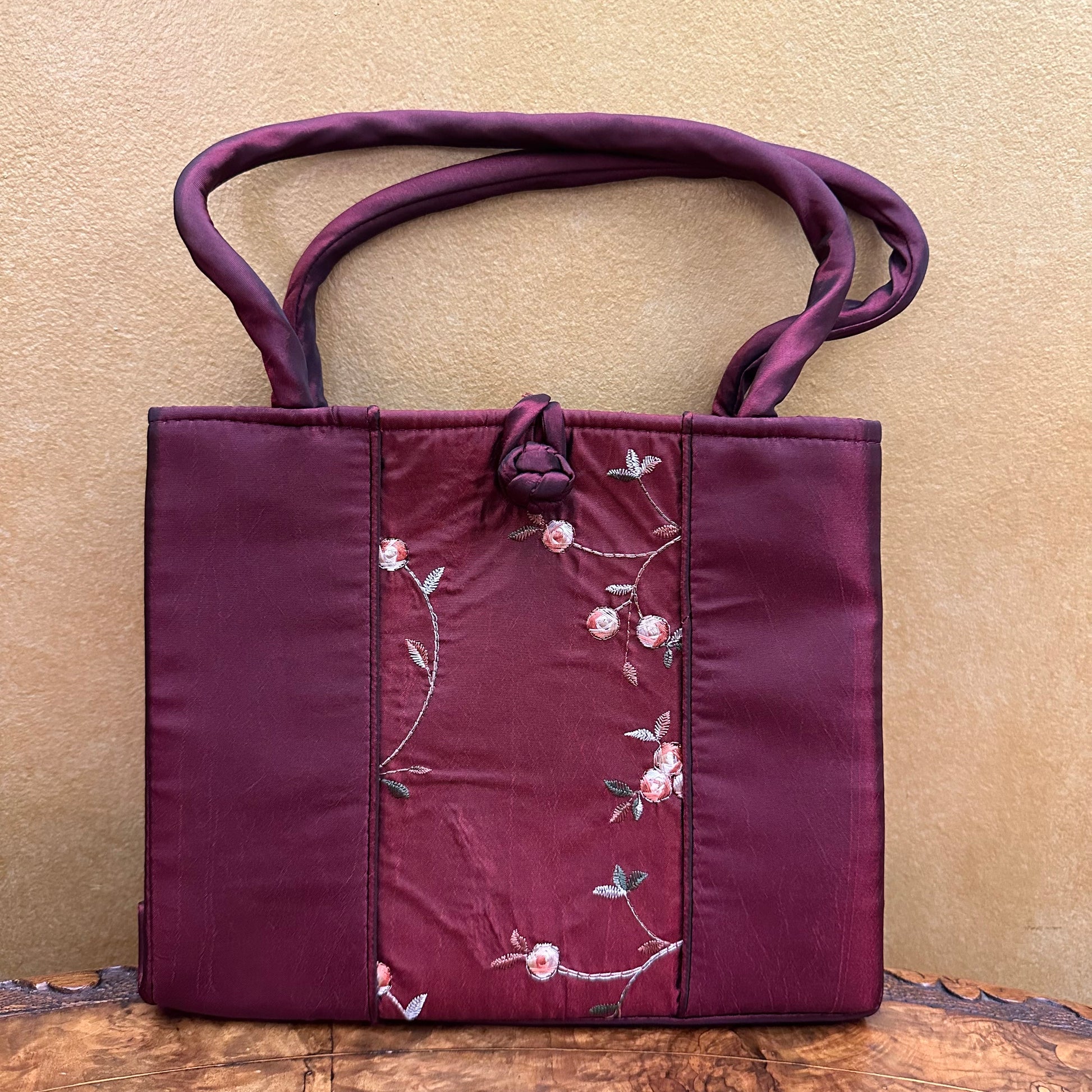 Vintage Burgundy Floral Ladies Hand Bag