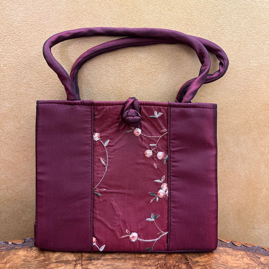 Vintage Burgundy Floral Ladies Hand Bag