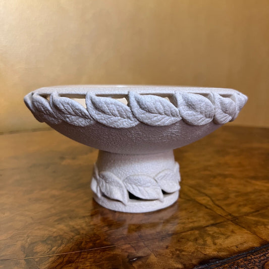 Vintage Ceramic Leaf Design Bowl On Stand