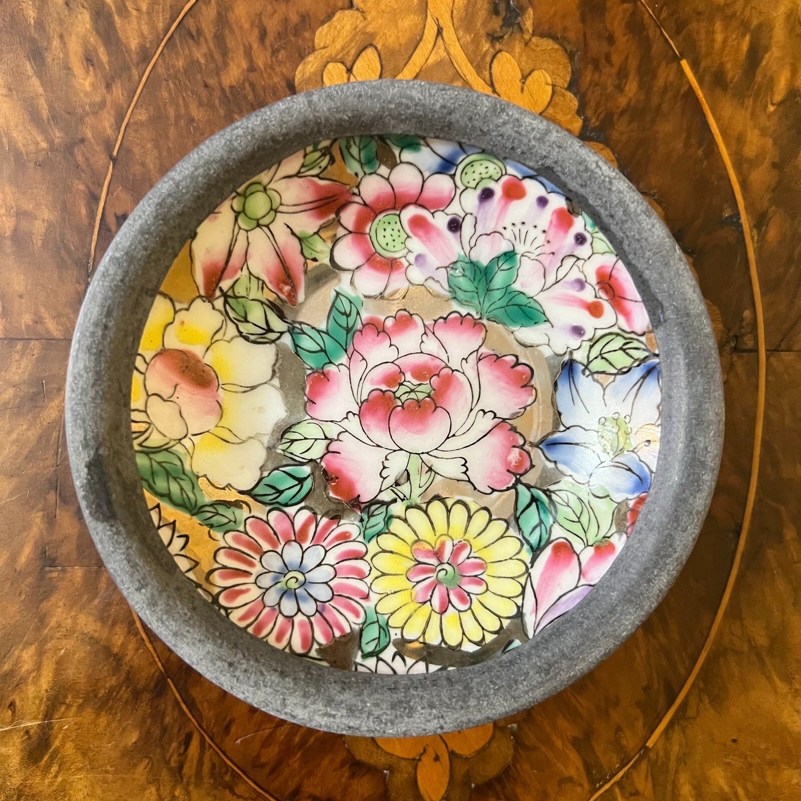 Vintage Chinese Porcelain & Metal Dish