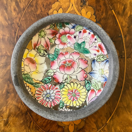 Vintage Chinese Porcelain & Metal Dish