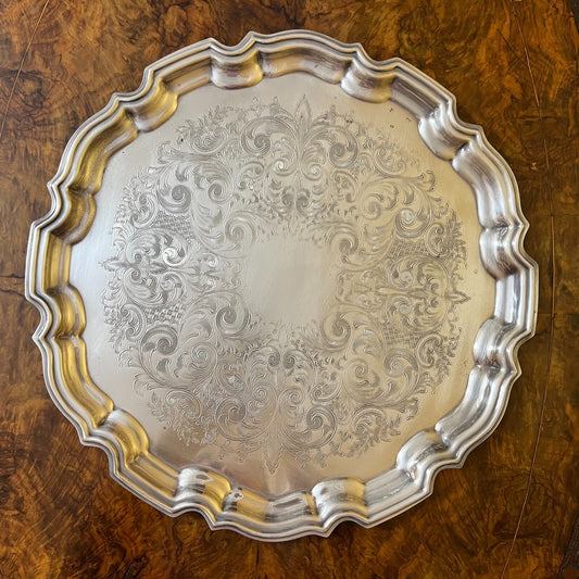 Vintage English Silver Plated Round Tray