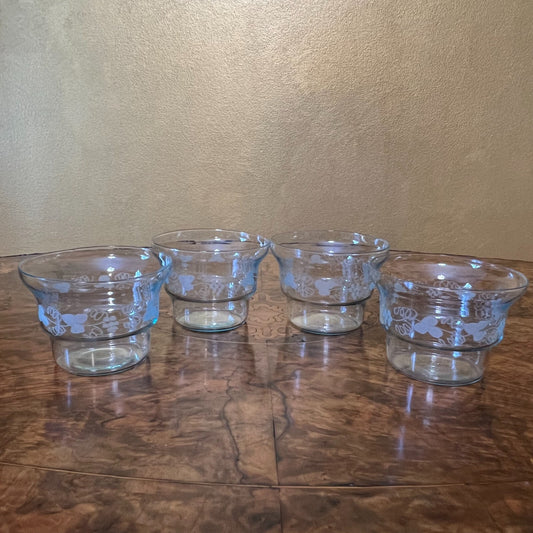 Vintage Etched Glass Dessert Bowls Set Of Four
