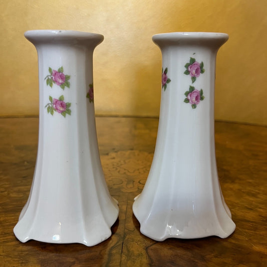 Vintage Floral Porcelain Candlesticks Pair