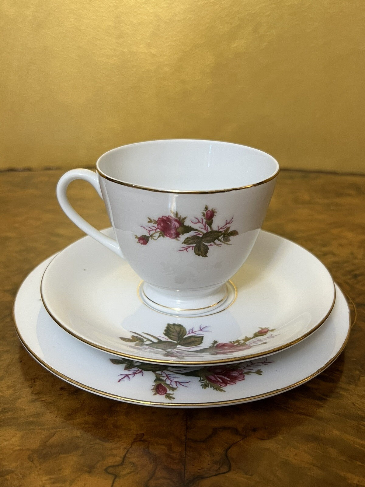 Vintage Floral Print Bone China Tea Cup Trio