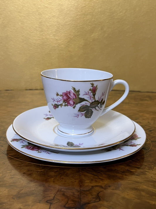 Vintage Floral Print Bone China Tea Cup Trio Set