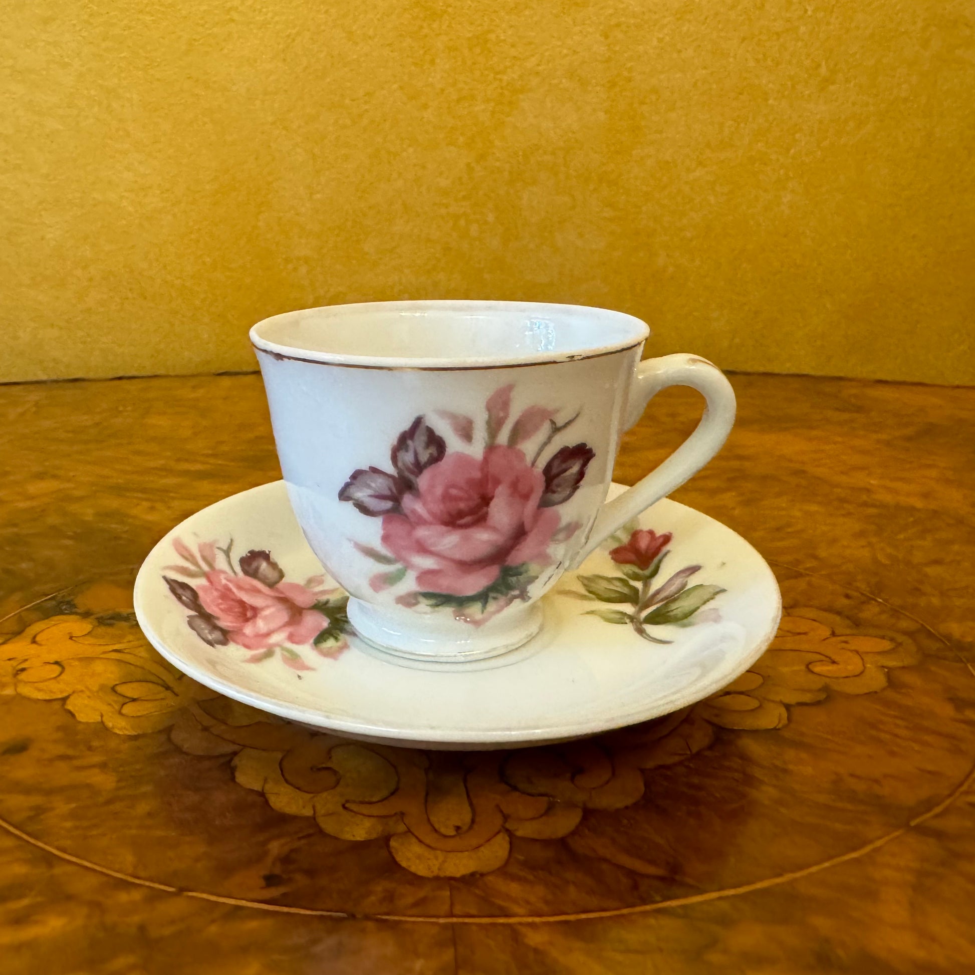 Vintage Floral Print Coffee Cup & Saucer