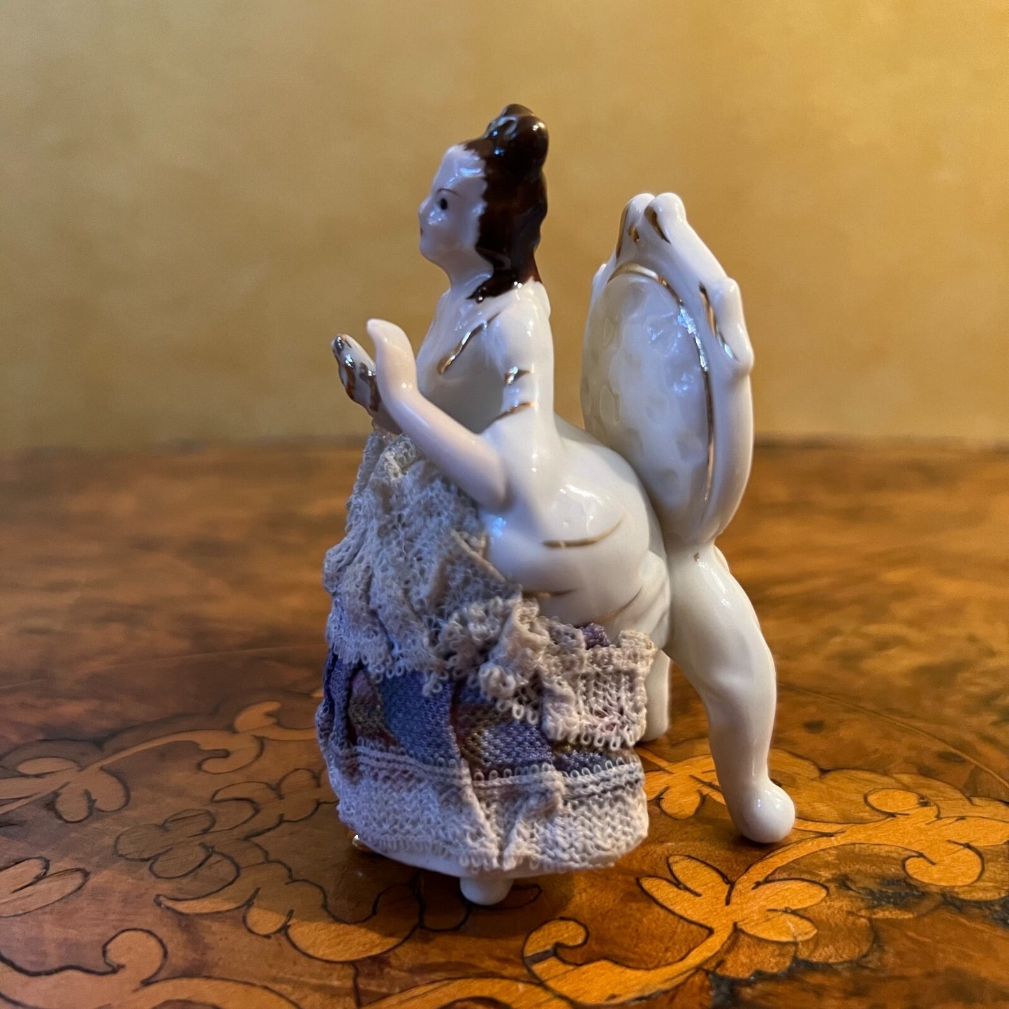 Vintage German Women Sitting With Fabric Dress Figurine