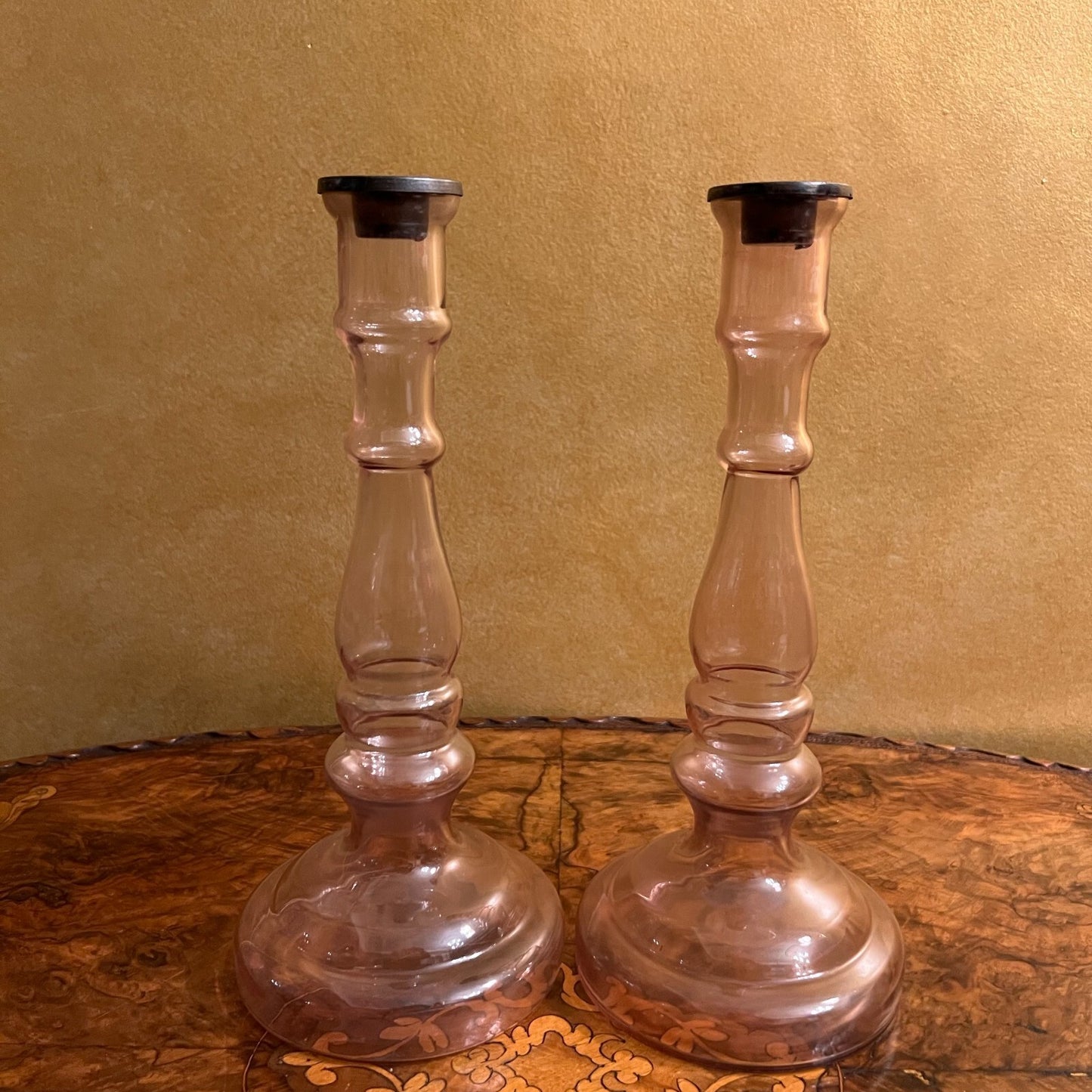Vintage Glass Candle Holder Pair