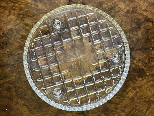 Vintage Glass Cut Cake Plate On Feet