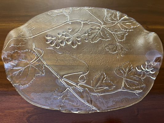 Vintage Glass Grapes & Leaves Platter
