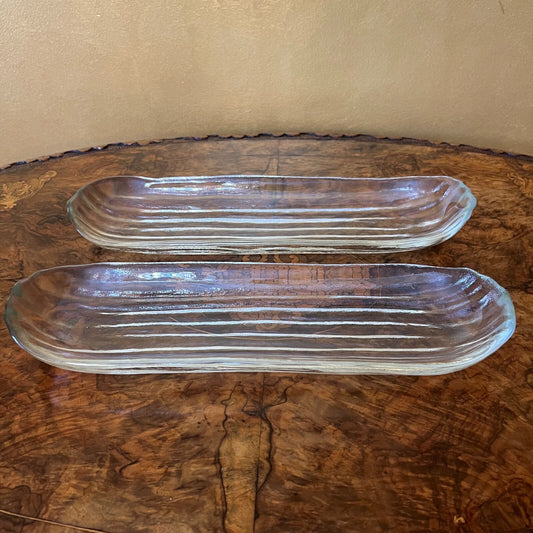 Vintage Glass Rectangle Platters Pair