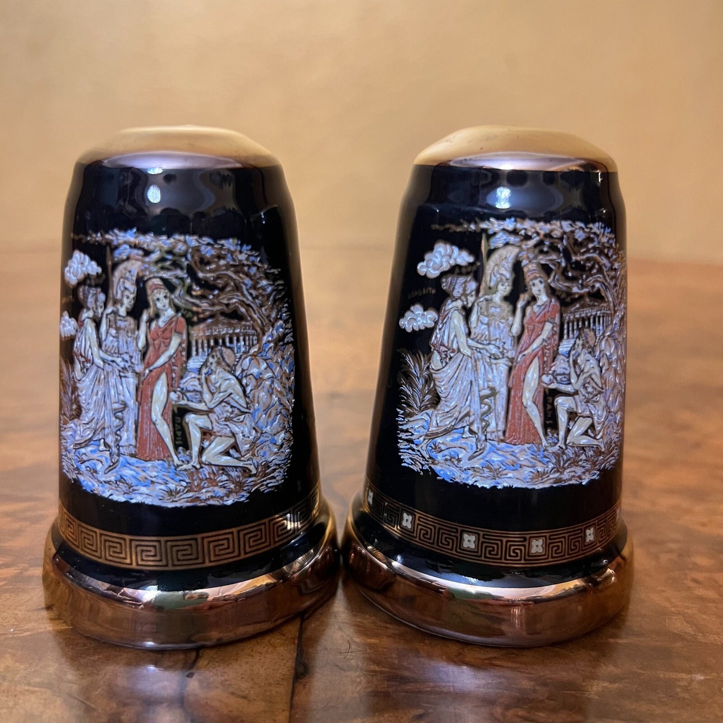 Vintage Greece 24k Gold Salt & Pepper Shaker