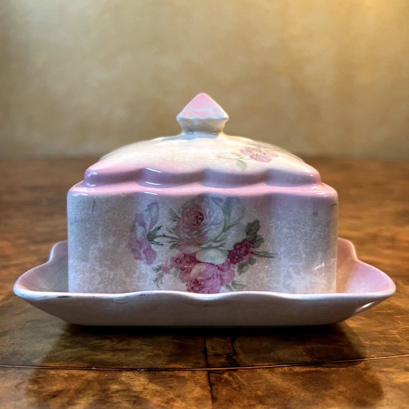 Vintage James Kent Old Foley Victoria Rose Butter Dish