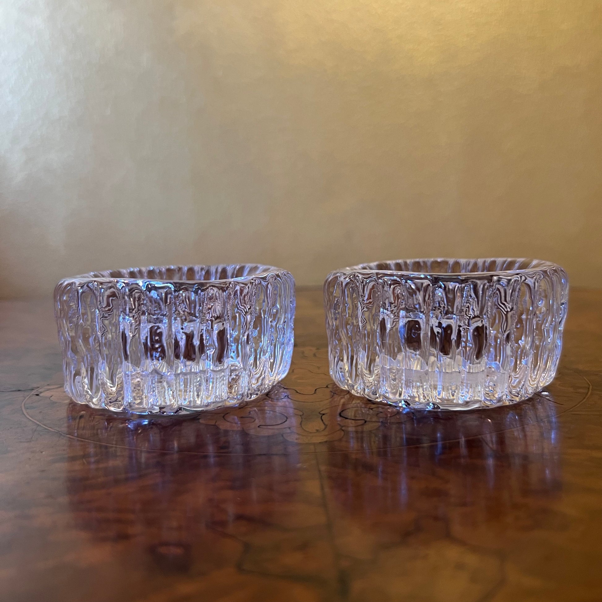 Vintage Kosta Boda Glass Ribbed Small Bowls Pair