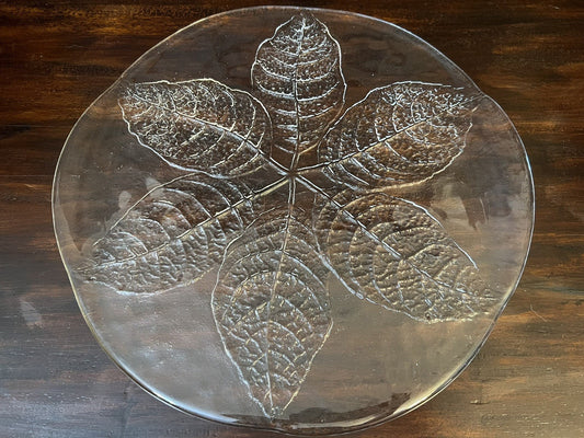 Vintage Kosta Boda Leaf Embossed Glass Platter