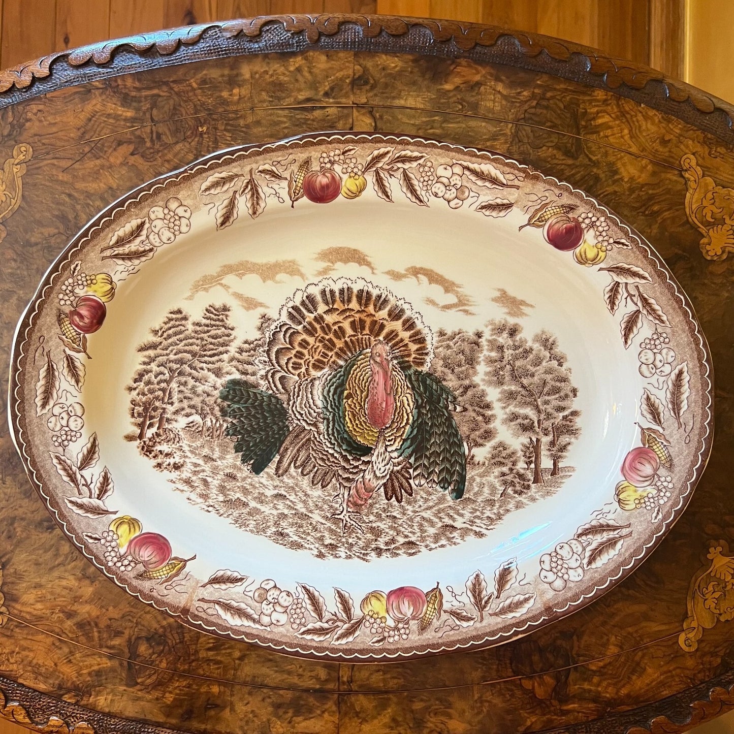 Vintage Large Turkey Print Platter
