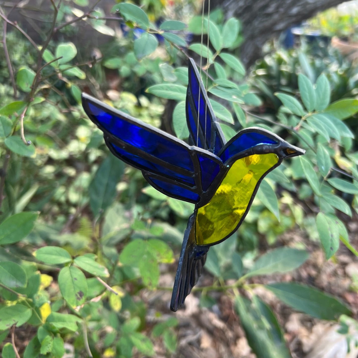 Vintage Lead Light Fairy Swallow Blue & Yellow Bird Sun Catcher