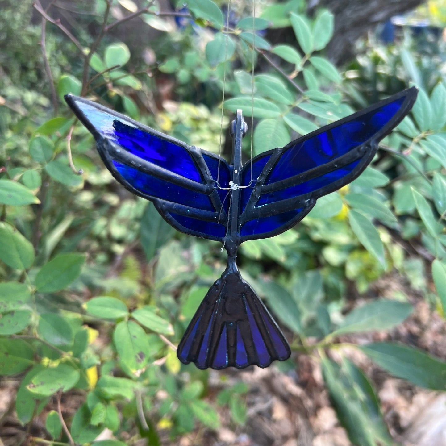 Vintage Lead Light Fairy Swallow Blue & Yellow Bird Sun Catcher Hanging Ornament