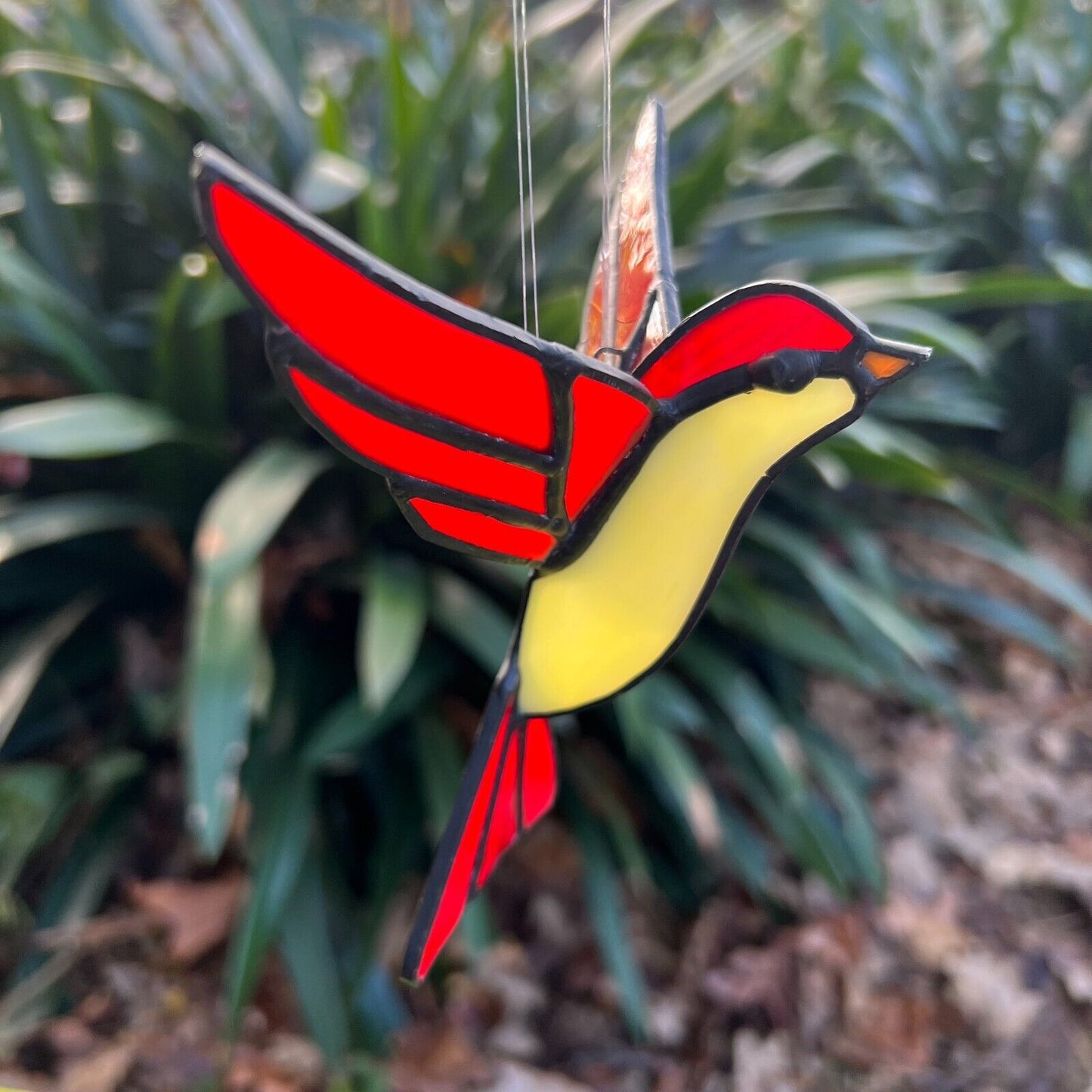 Vintage Lead Light Red Yellow Fairy Swallow Bird Hanging