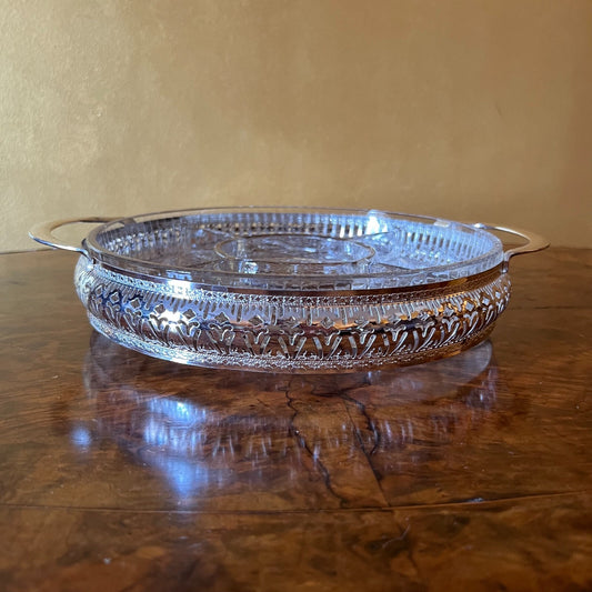 Vintage Metal & Glass Serving Platter