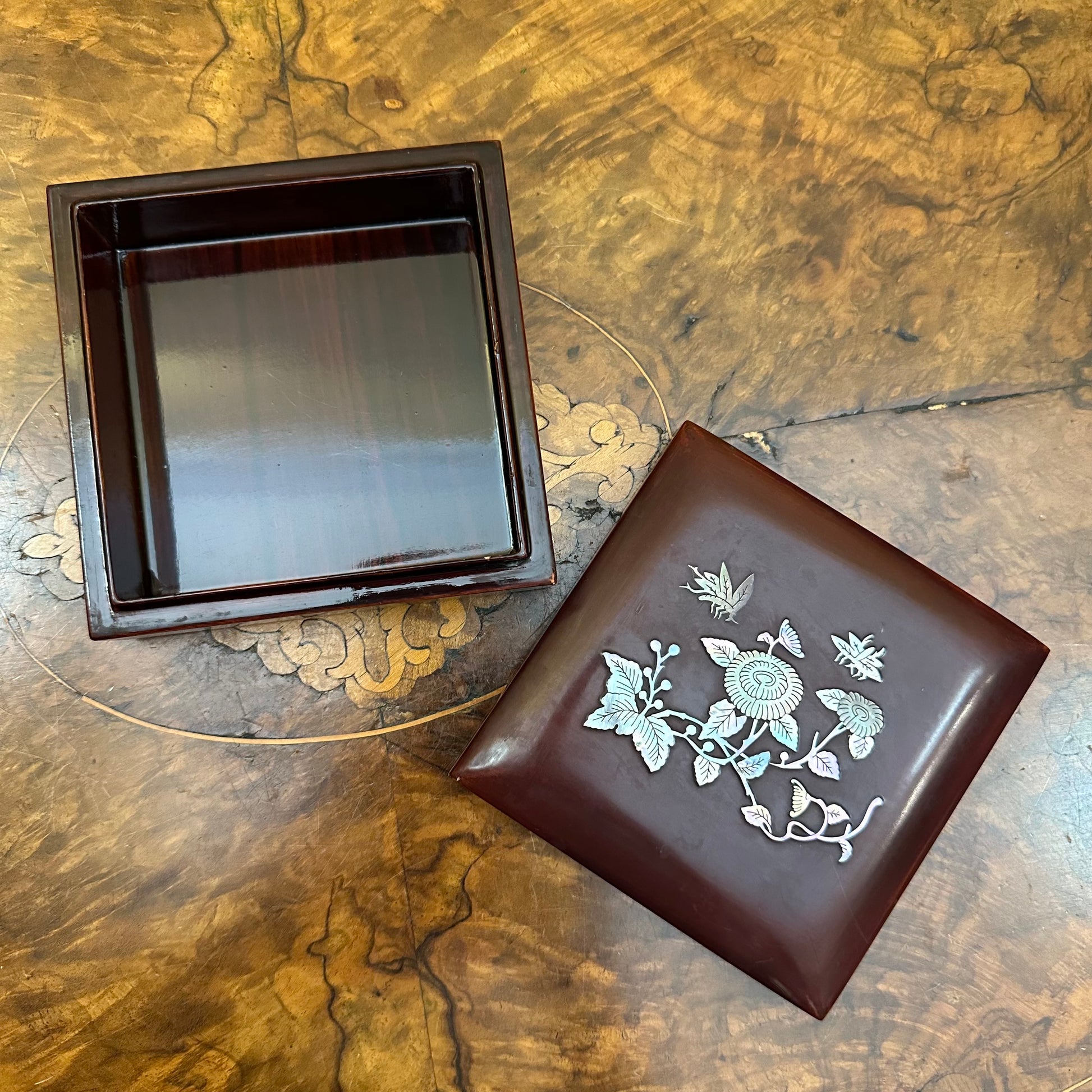 Vintage Mother Of Pearl Inlay Wooden Box