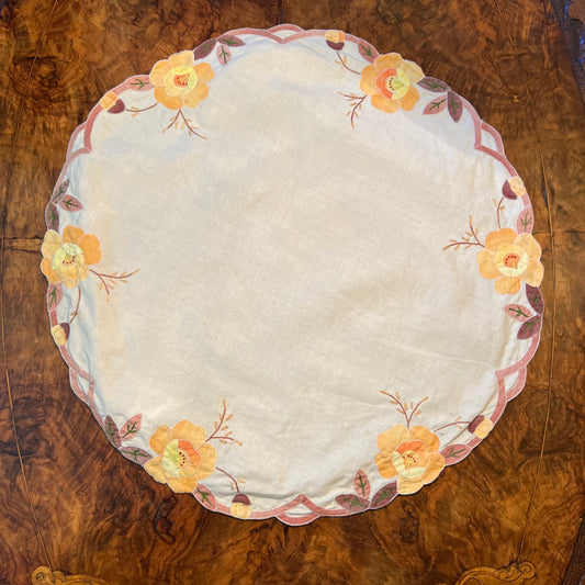 Vintage Orange Flower Doily