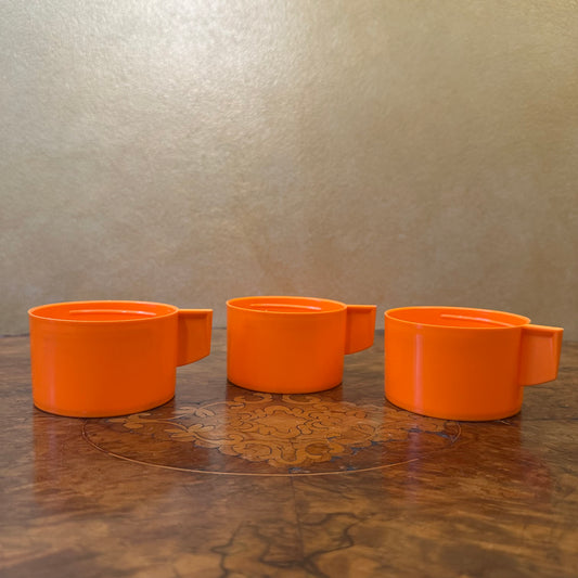 Vintage Orange Plastic Cups Set Of Three