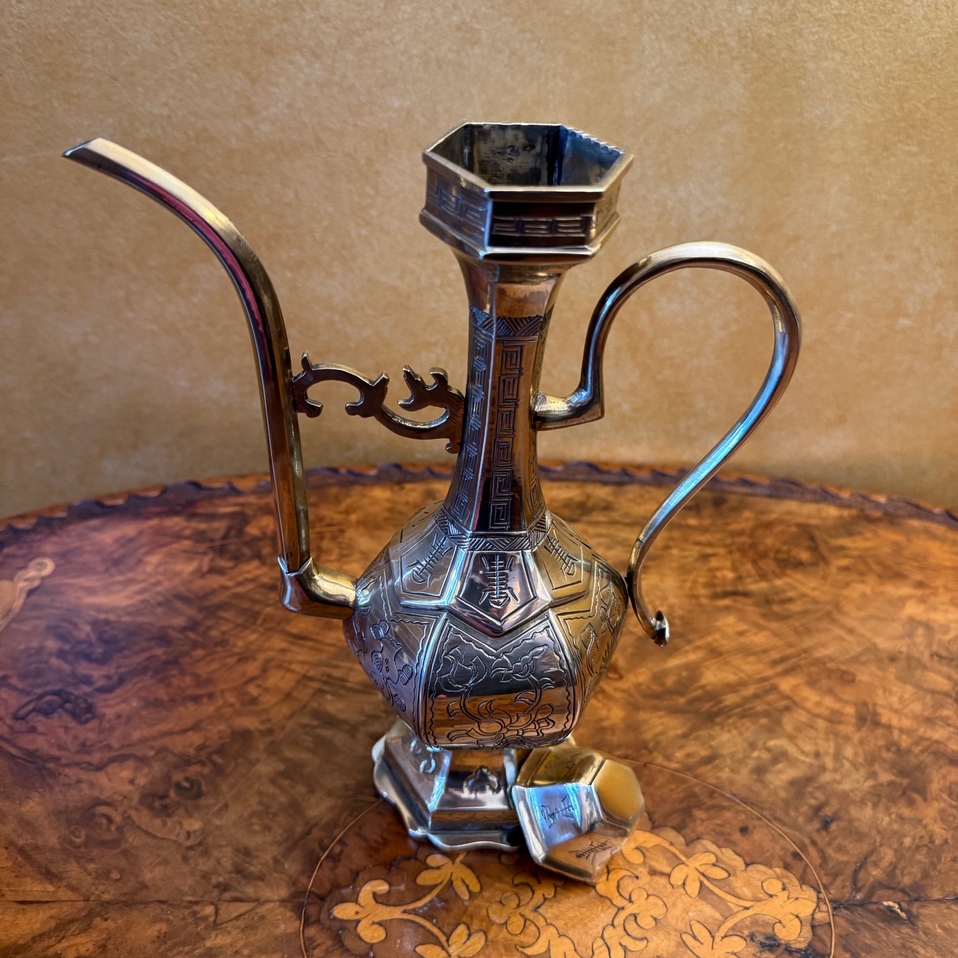 Vintage Oriental Solid Brass Tea Pot