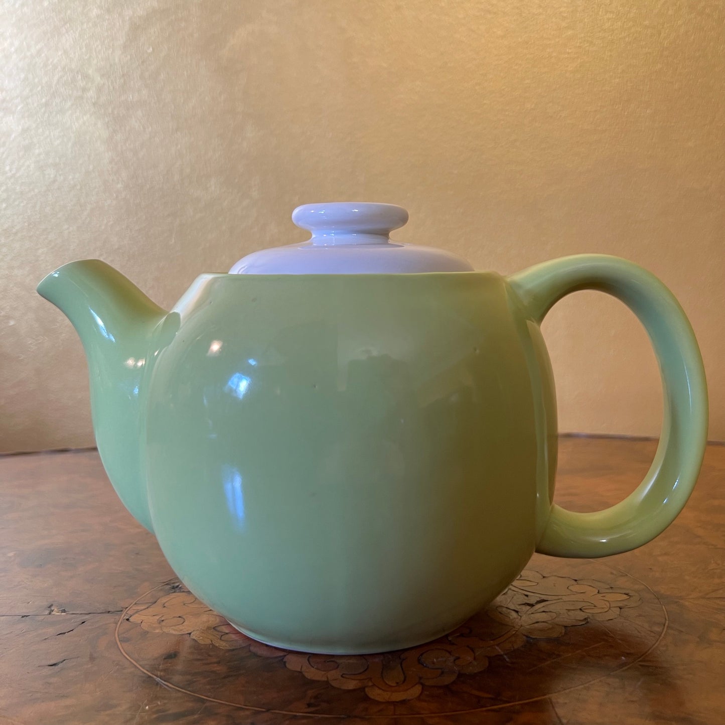 Vintage Pale Green White Lid Tea Pot