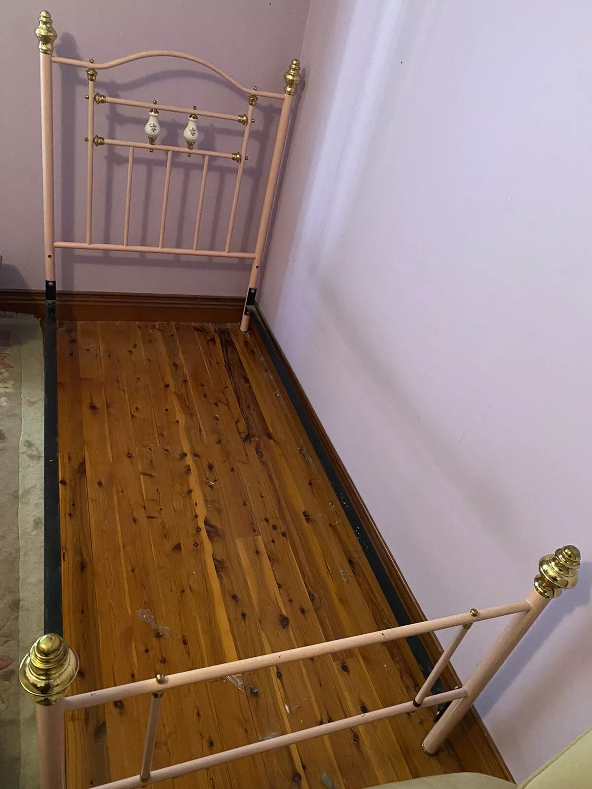 Vintage Pink Metal Single Bed Frame