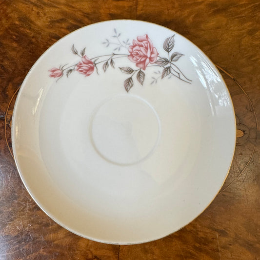Vintage Pink Silver Floral Print Saucer
