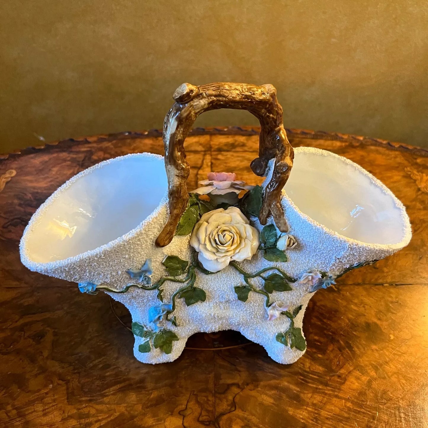 Vintage Porcelain Basket Vase