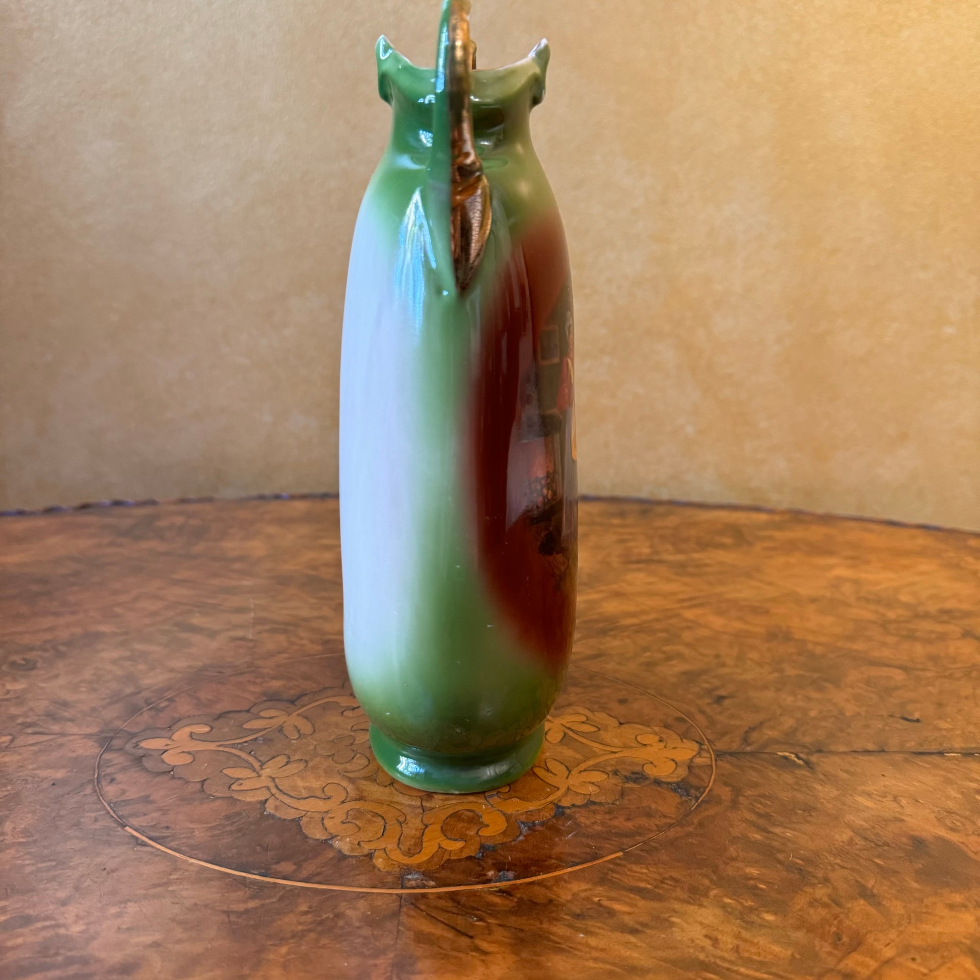 Vintage Printed Green Double Handled