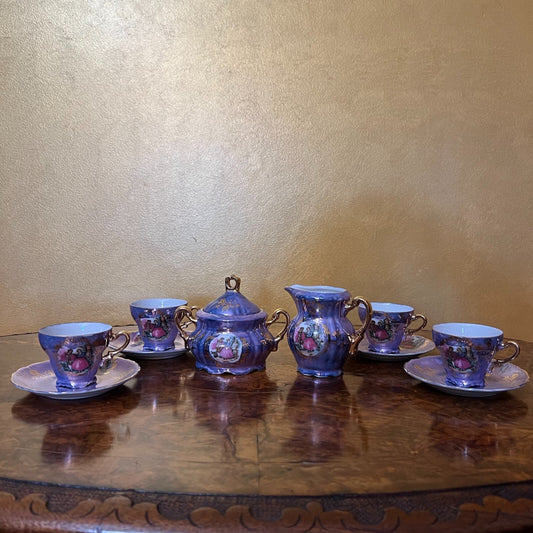 Vintage Purple Pearl Courting Print Demitasse Coffee Set