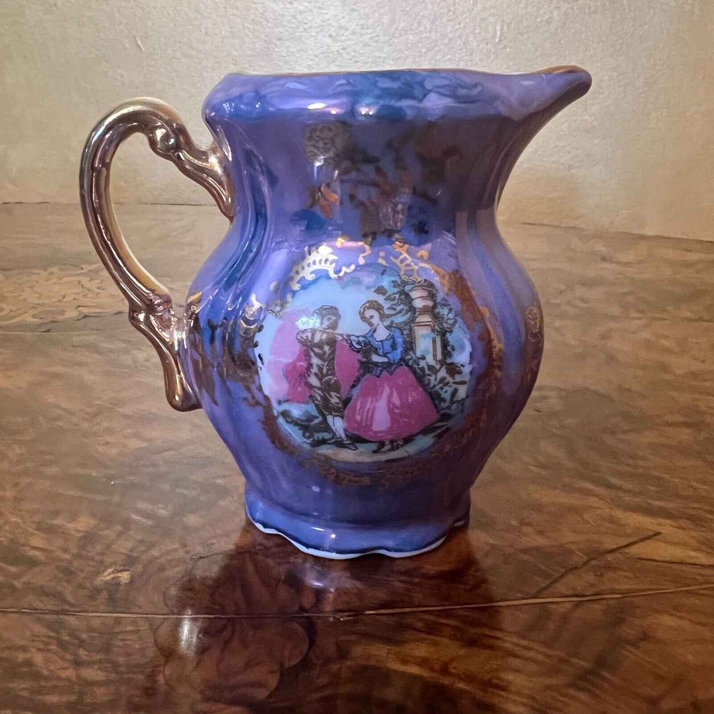 Vintage Purple Pearl Courting Print Demitasse Creamer Jug